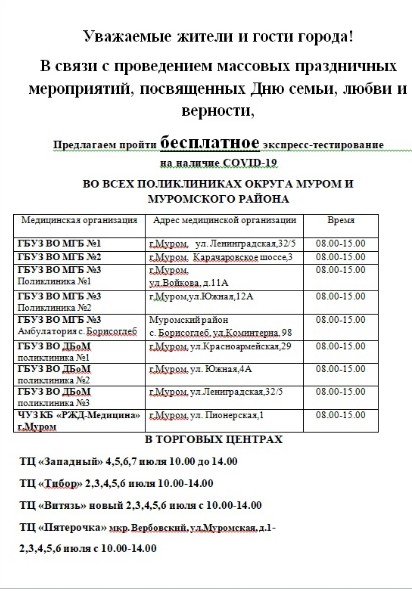 бесплатное экспресс-тестирование